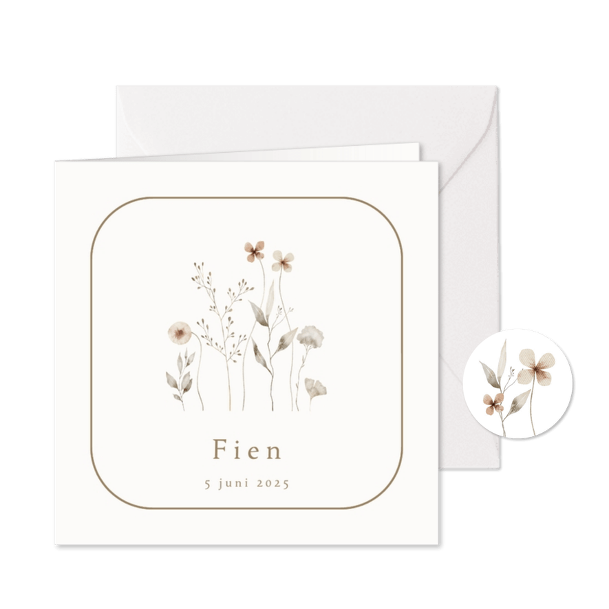 Geboortekaartje kader droogbloemen - Kaartimpressie