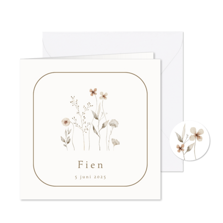 Geboortekaartje kader droogbloemen - Kaartimpressie