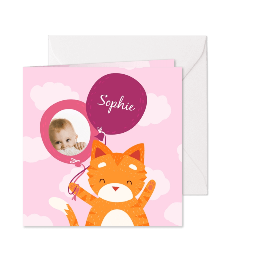 Geboortekaartje Knuffelkat meisje - Kaartimpressie