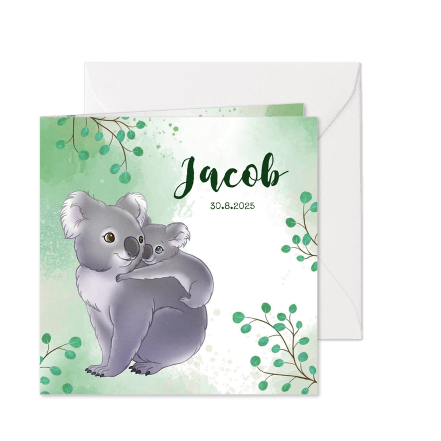 Geboortekaartje koala met baby en takjes waterverf - Kaartimpressie