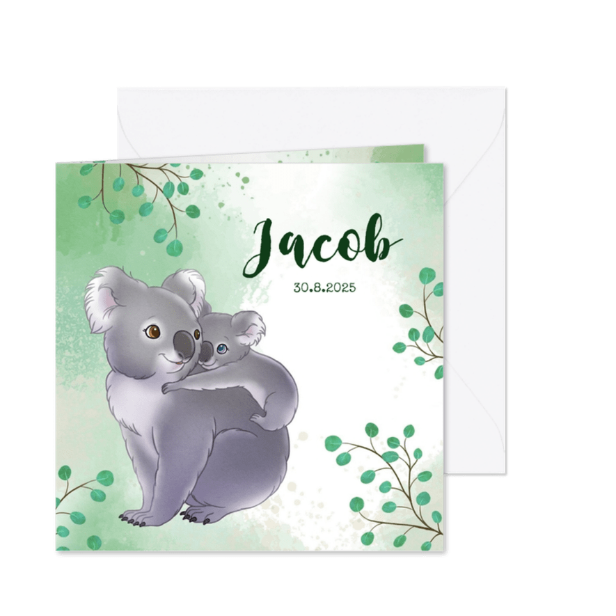 Geboortekaartje koala met baby en takjes waterverf - Kaartimpressie