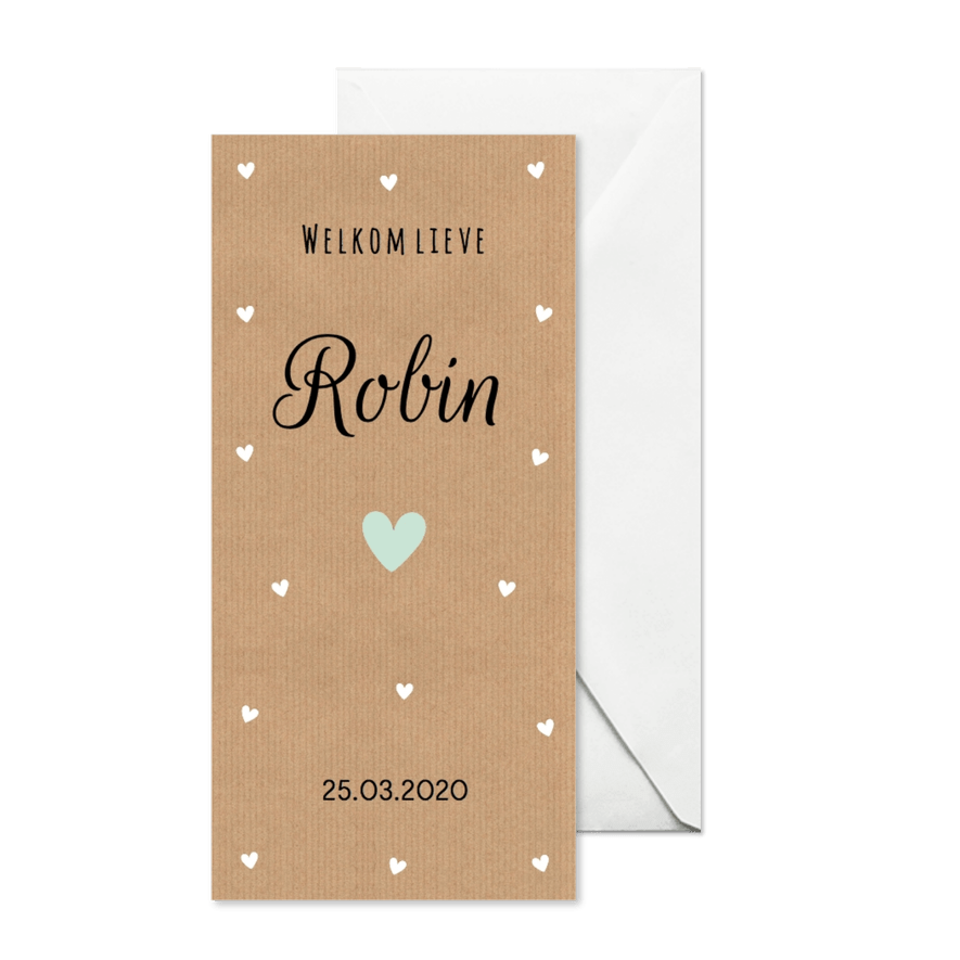 Geboortekaartje kraft hartjes jongen - Kaartimpressie