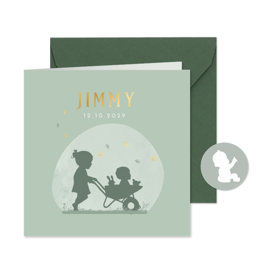 Geboortekaartje kruiwagen zusje - Kaartimpressie