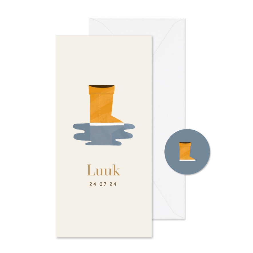 Geboortekaartje laarsje in regenplas - Kaartimpressie