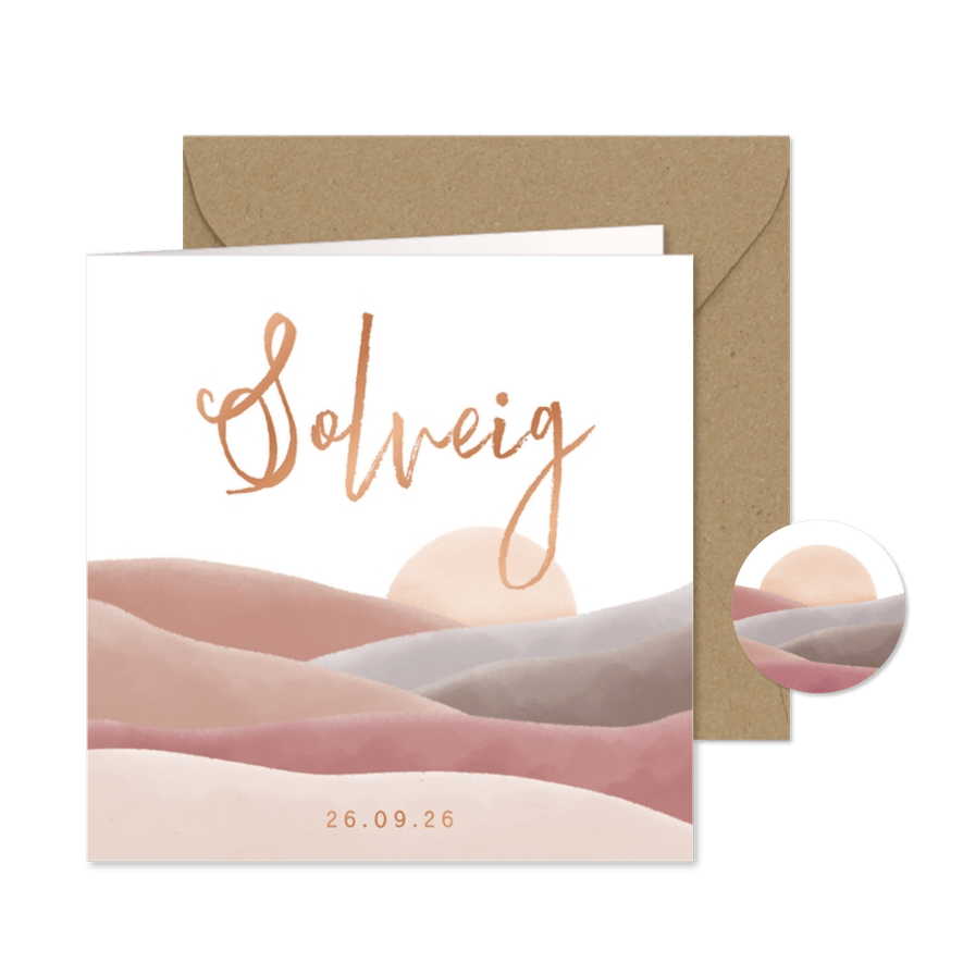 Geboortekaartje landschap naturel zonsopkomst foliedruk - Kaartimpressie