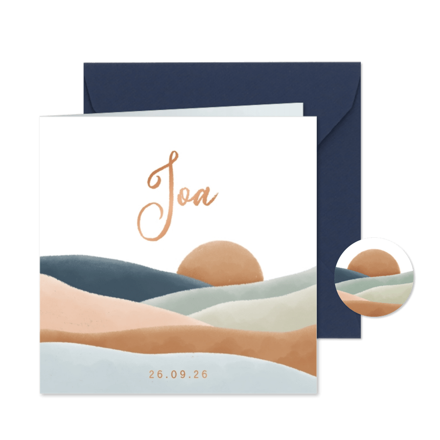 Geboortekaartje landschap natuur zonsopkomst foliedruk - Kaartimpressie