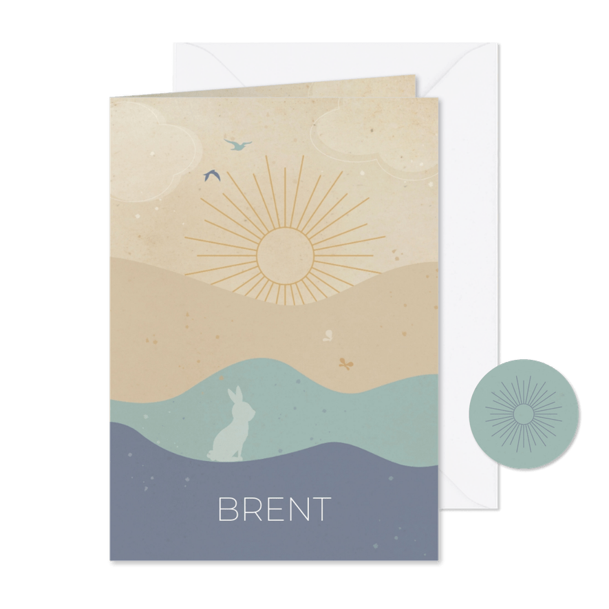 Geboortekaartje landschap zon konijntje - Kaartimpressie