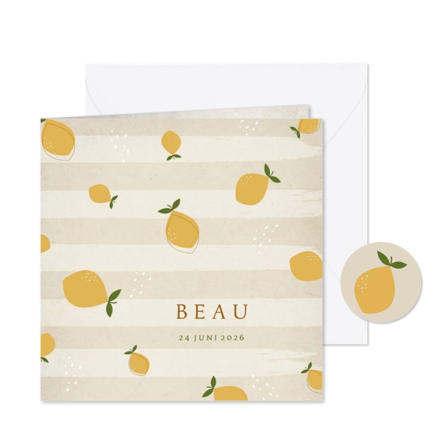 Geboortekaartje lemon beige - Kaartimpressie