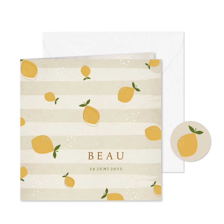 Geboortekaartje lemon beige - Kaartimpressie