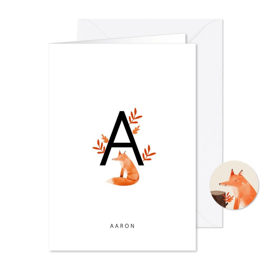 Geboortekaartje letter minimalistisch met vosje - Kaartimpressie