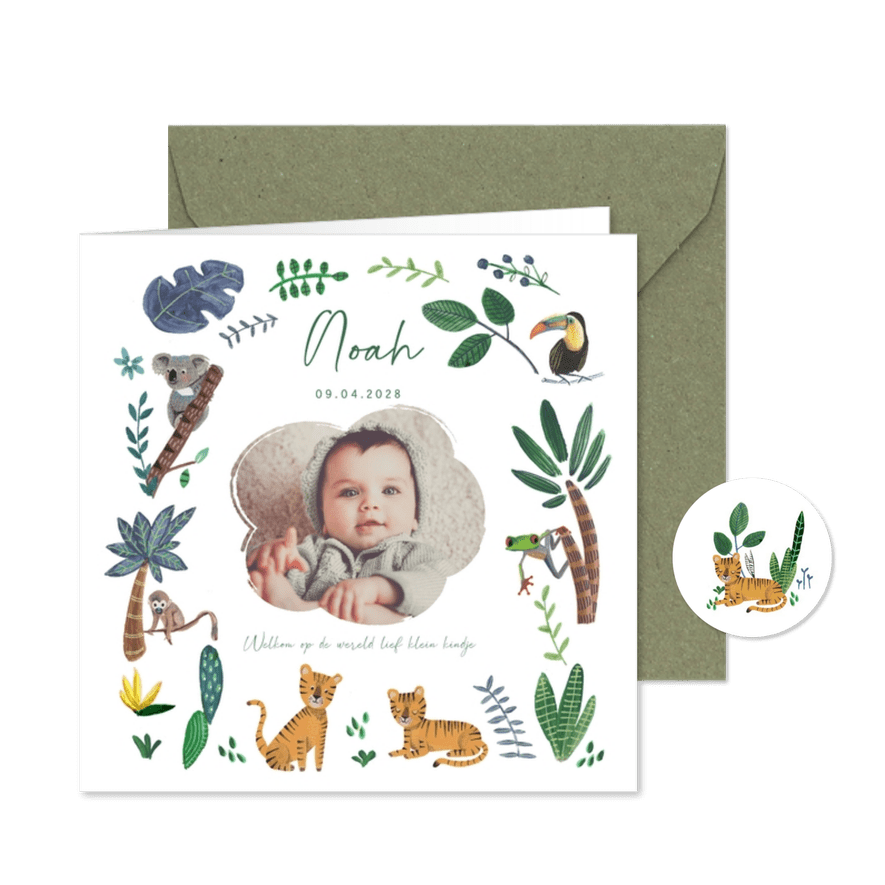 Geboortekaartje lief jungle dieren in de wildernis - Kaartimpressie