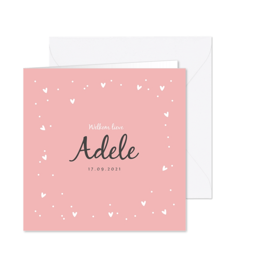 Geboortekaartje lief meisje met hartjes - Kaartimpressie