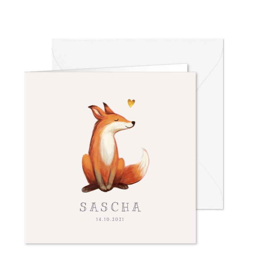 Geboortekaartje lief met geïllustreerd vosje - Kaartimpressie