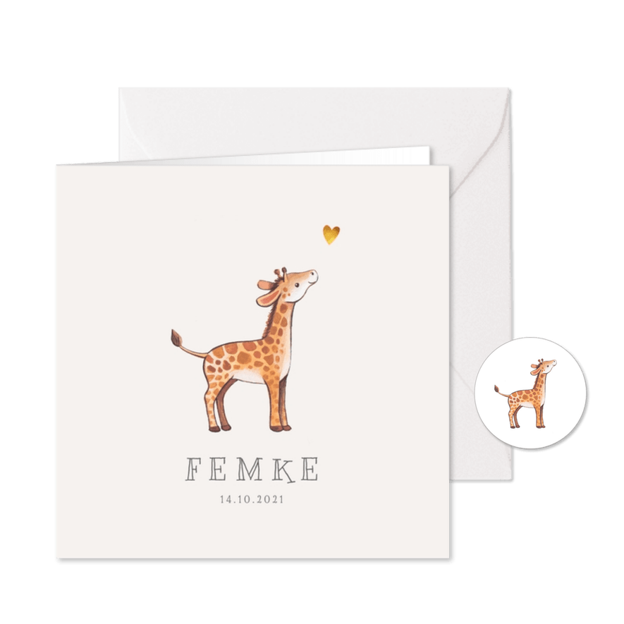 Geboortekaartje lief voor een jongen of meisje met girafje - Kaartimpressie