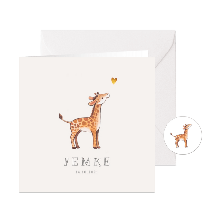 Geboortekaartje lief voor een jongen of meisje met girafje - Kaartimpressie