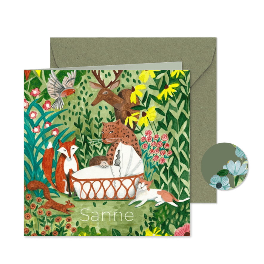 Geboortekaartje lieve dieren in het bos - Kaartimpressie