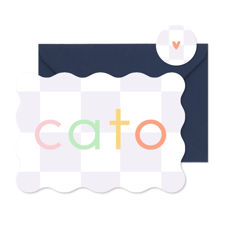 Geboortekaartje lila blokjes met gekleurde naam wave - Kaartimpressie