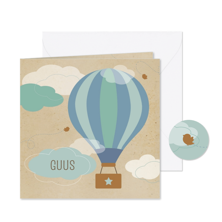 Geboortekaartje luchtballon blauw - Kaartimpressie