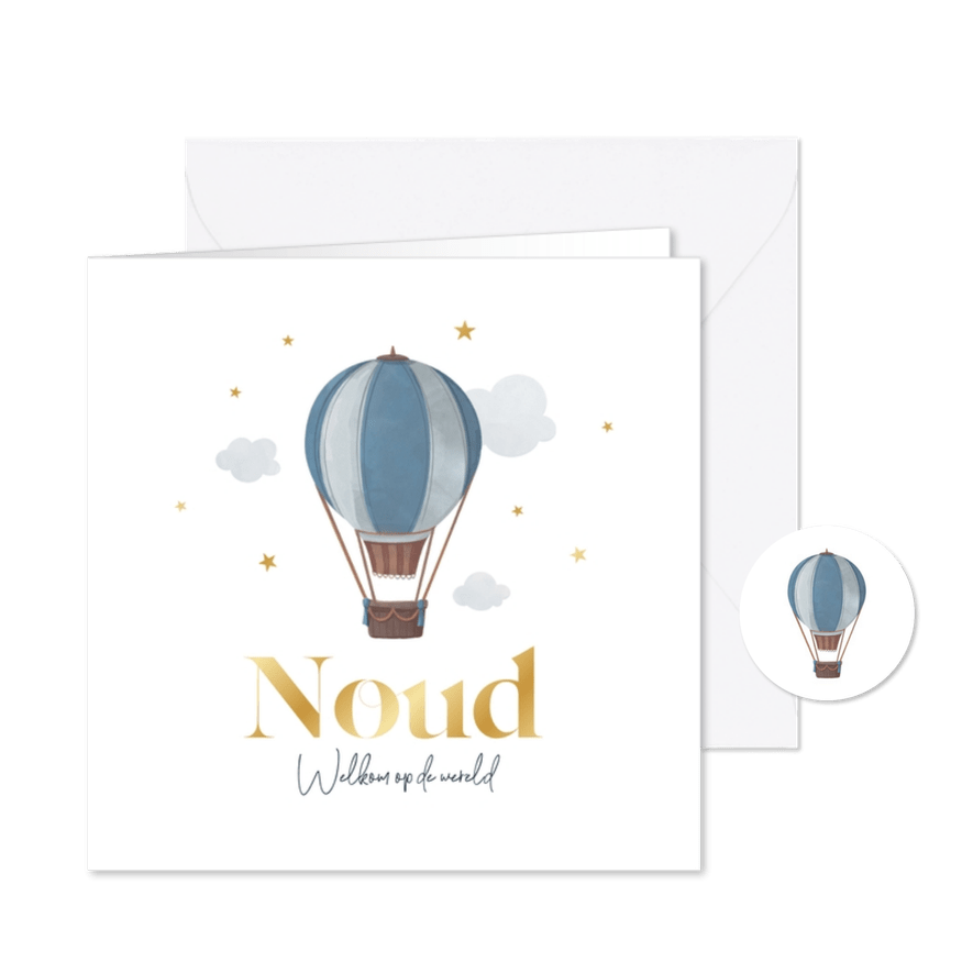 Geboortekaartje luchtballon jongen vintage hip wolkjes ster - Kaartimpressie