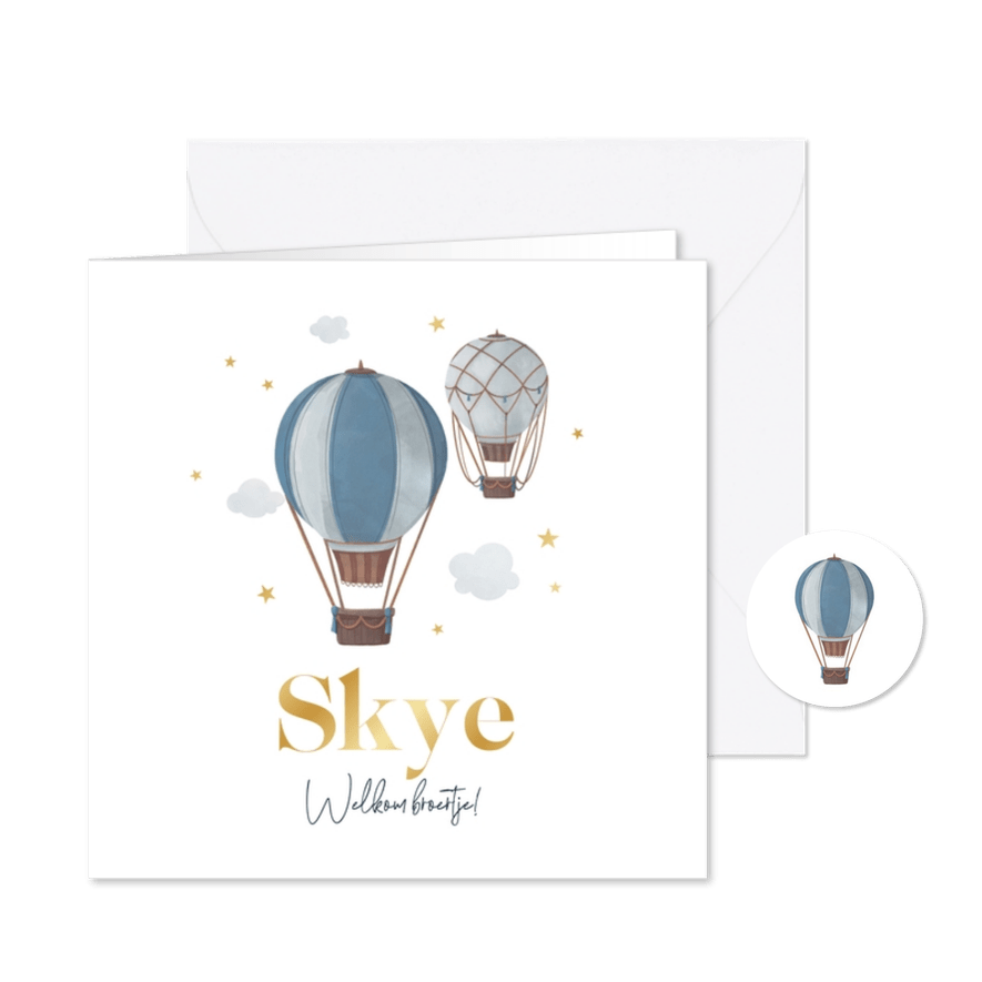 Geboortekaartje luchtballonnen vintage stoer sterren goud - Kaartimpressie