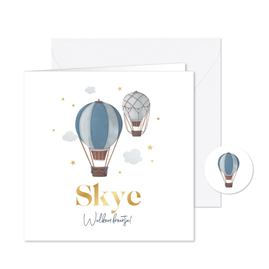 Geboortekaartje luchtballonnen vintage stoer sterren goud - Kaartimpressie