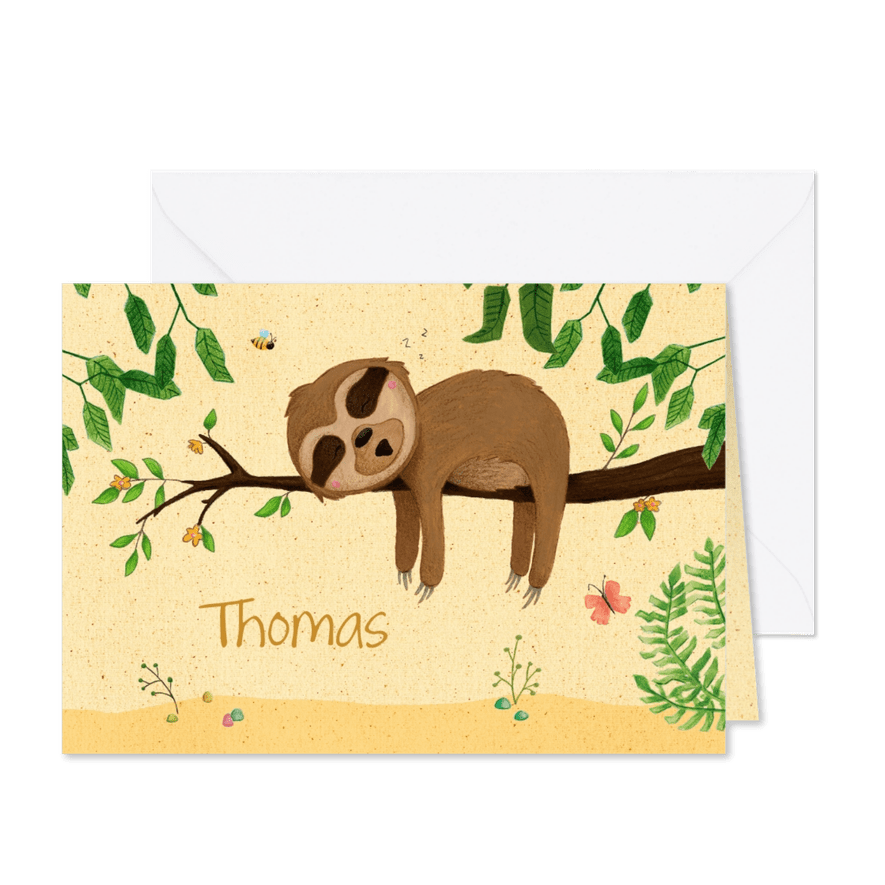 Geboortekaartje luiaard oker - Kaartimpressie