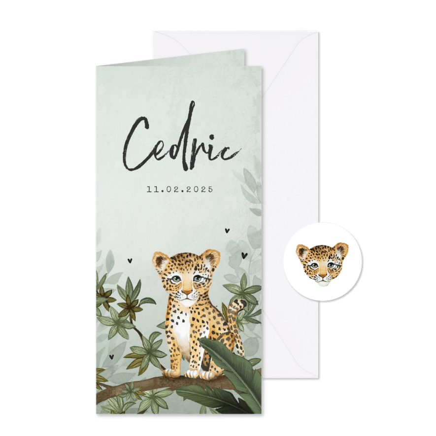 Geboortekaartje luipaard botanisch jungle groen - Kaartimpressie