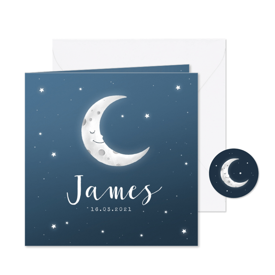 Geboortekaartje maan sterren universum - Kaartimpressie