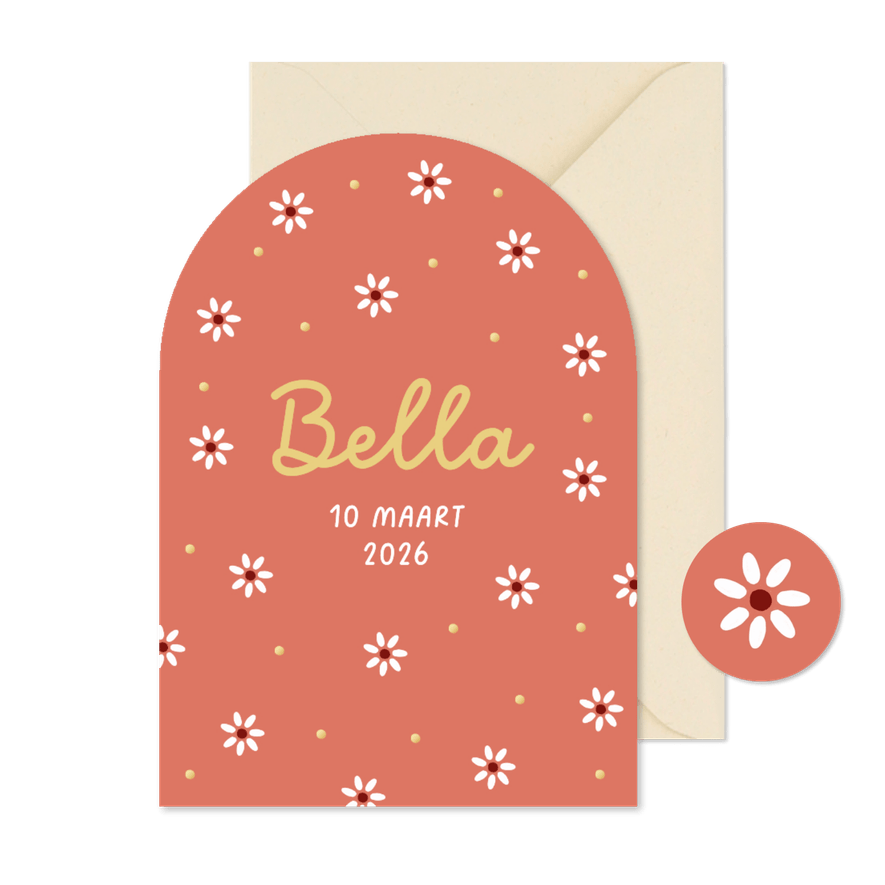 Geboortekaartje meisje bloemetjes stipjes lente vrolijk - Kaartimpressie