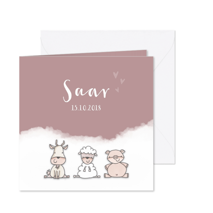Geboortekaartje meisje boerderijdieren - Kaartimpressie