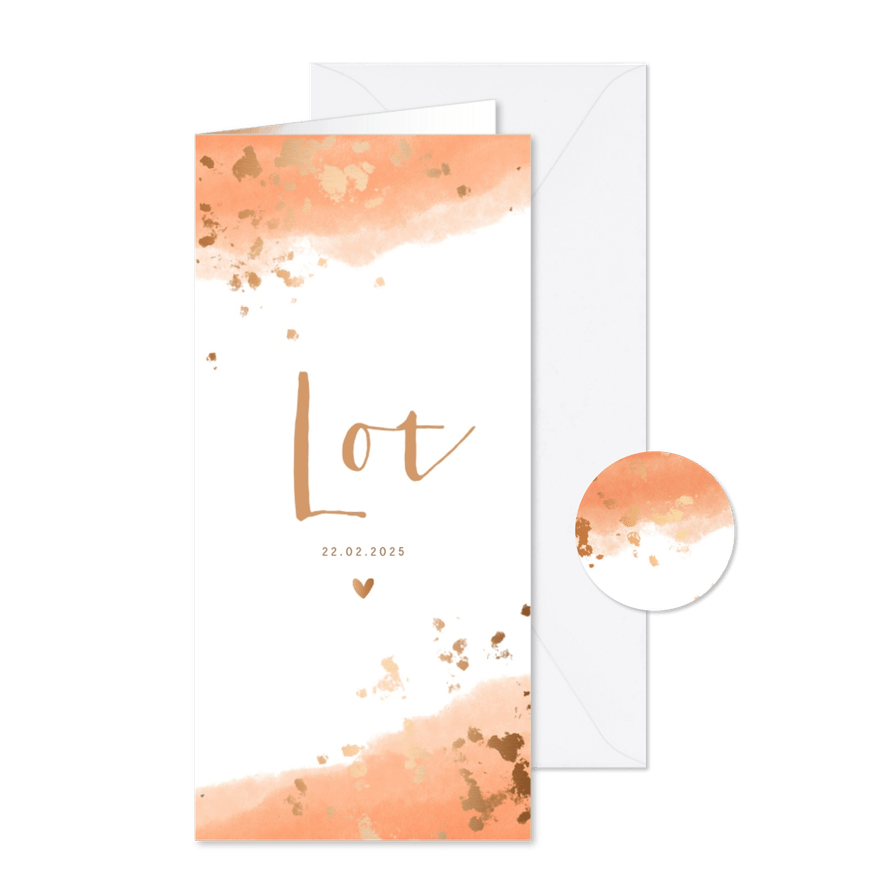 Geboortekaartje meisje gouden spetters waterverf - Kaartimpressie