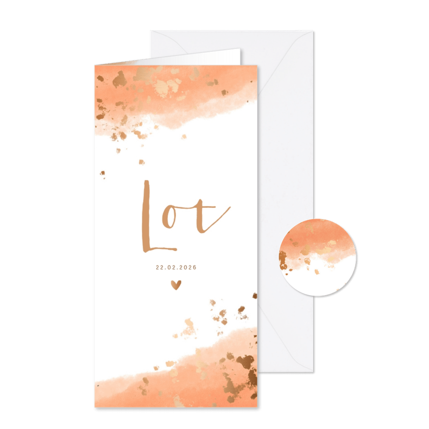 Geboortekaartje meisje gouden spetters waterverf - Kaartimpressie