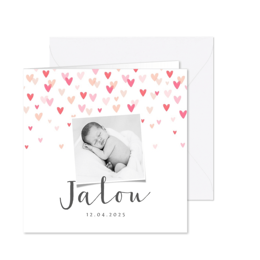 Geboortekaartje meisje hartjes lief foto - Kaartimpressie