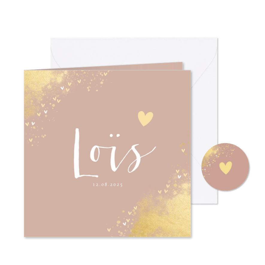 Geboortekaartje meisje hip gouden spetters en hartjes - Kaartimpressie