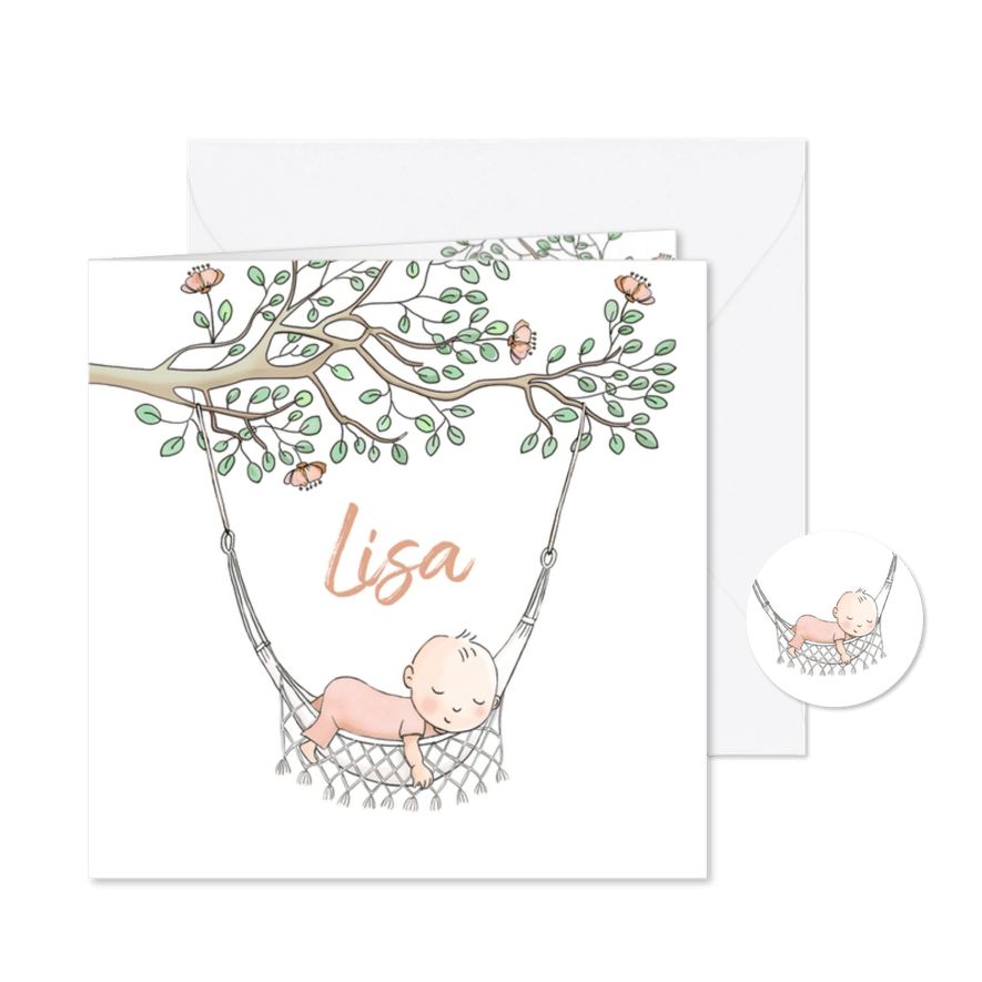 Geboortekaartje meisje in hangmat - Kaartimpressie