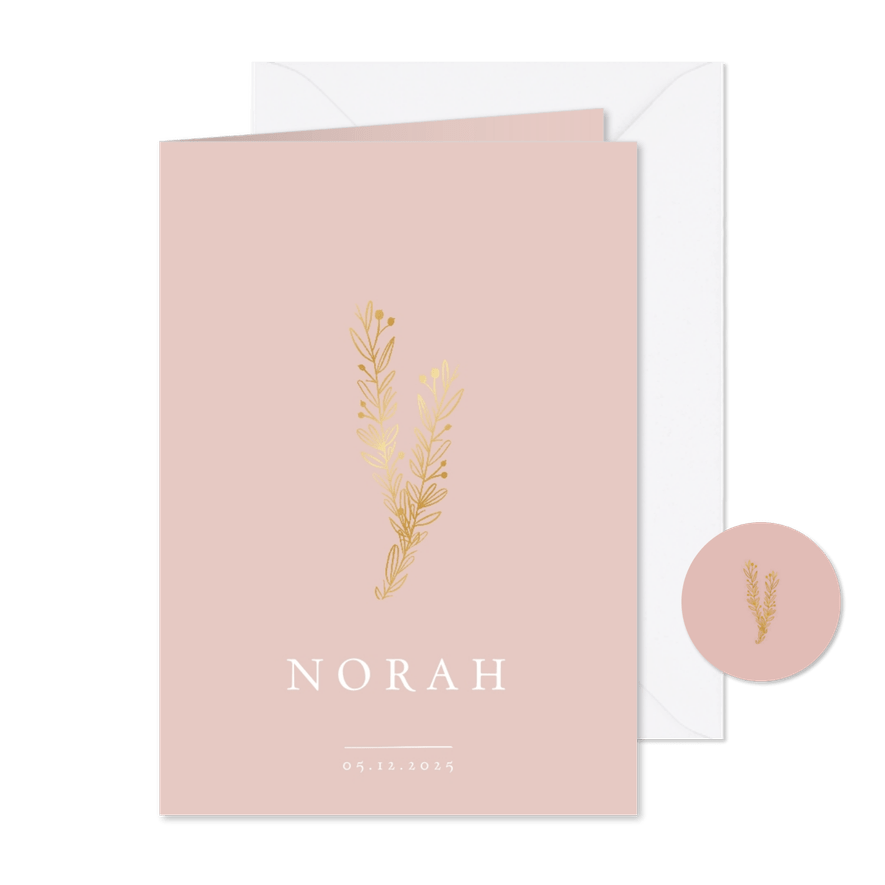 Geboortekaartje meisje klassiek met gouden takjes - Kaartimpressie