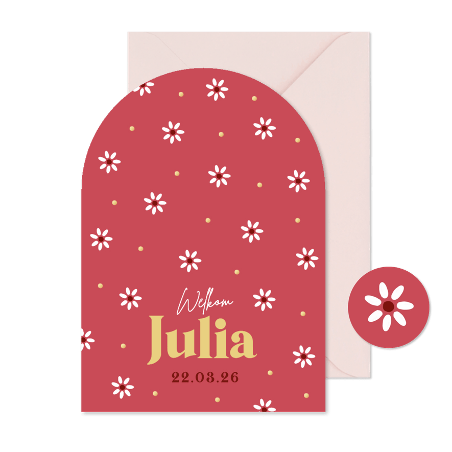 Geboortekaartje meisje lente bloemetjes goud lief patroon - Kaartimpressie