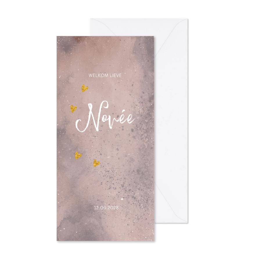 Geboortekaartje meisje met ruw roze velvet look - Kaartimpressie