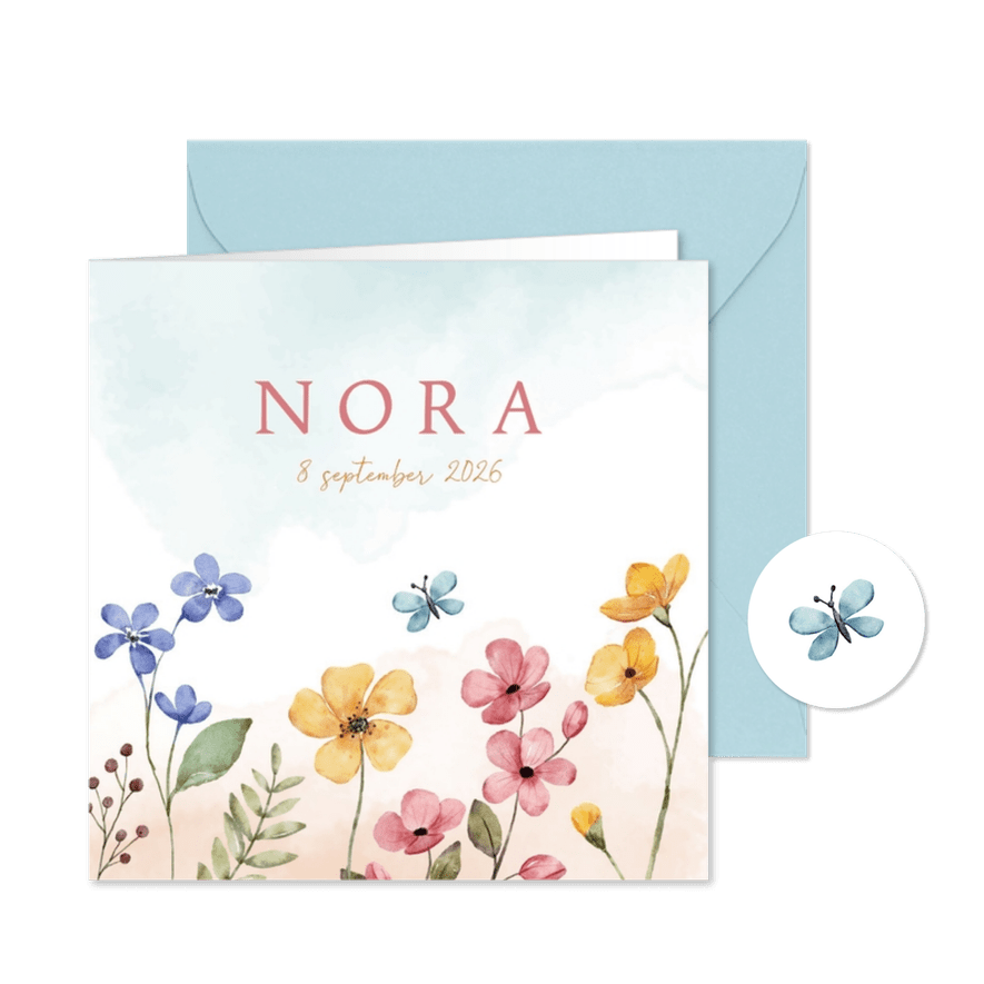 Geboortekaartje meisje met veldbloemen - Kaartimpressie