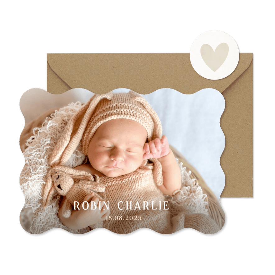 Geboortekaartje meisje of jongen golvende rand en eigen foto - Kaartimpressie