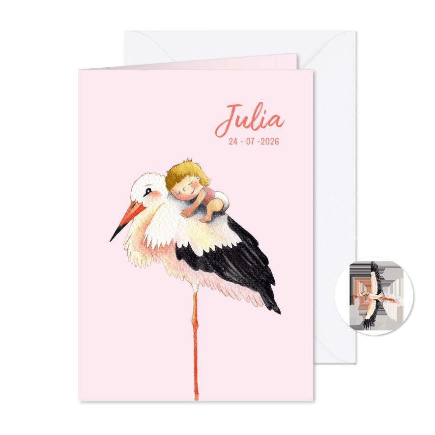 Geboortekaartje meisje ooievaar illustratie - Kaartimpressie