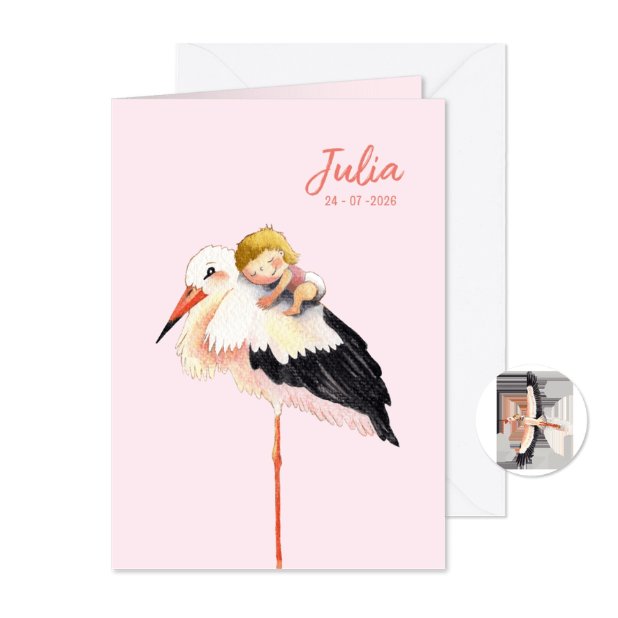 Geboortekaartje meisje ooievaar illustratie - Kaartimpressie