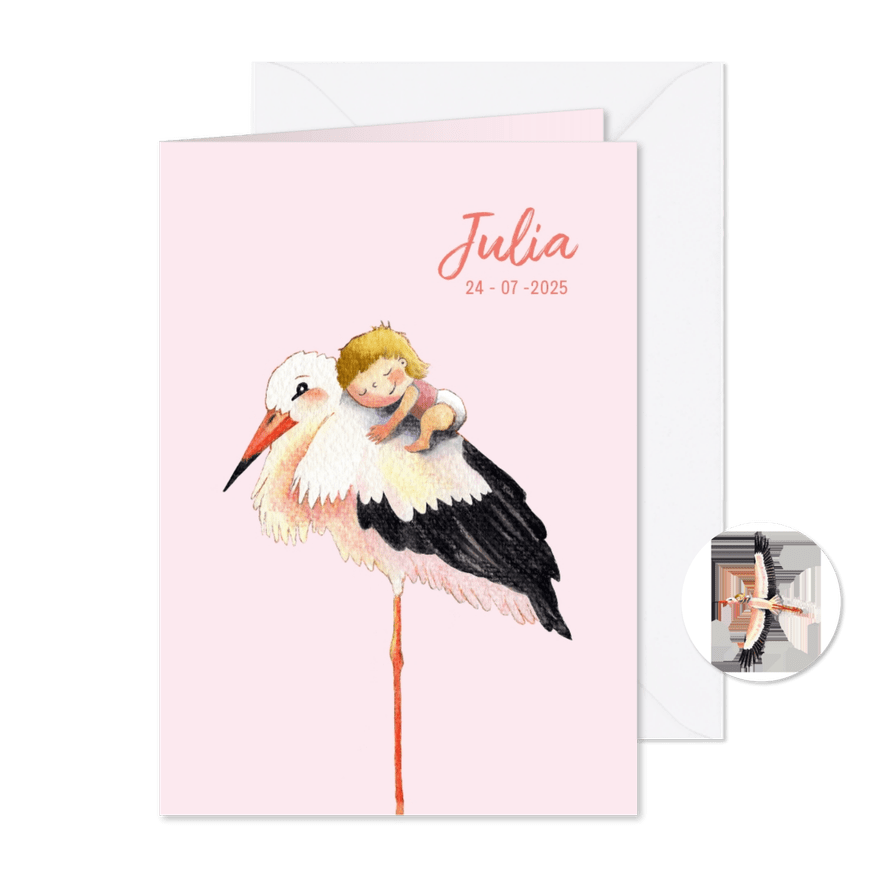 Geboortekaartje meisje ooievaar illustratie - Kaartimpressie