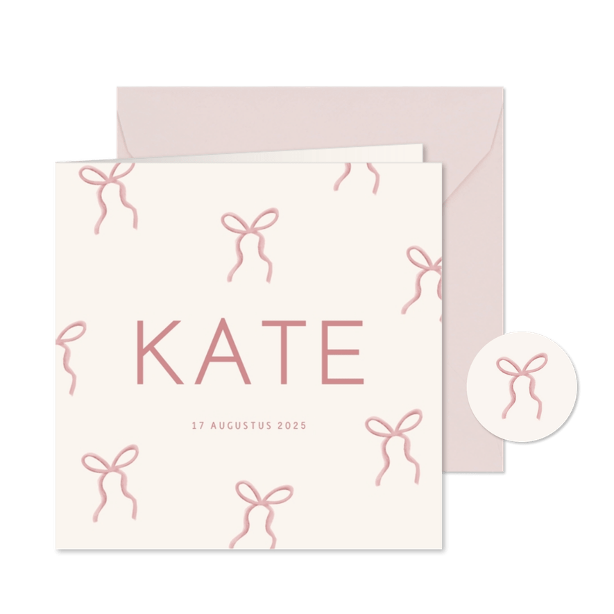 Geboortekaartje meisje patroon met roze strikjes illustratie - Kaartimpressie