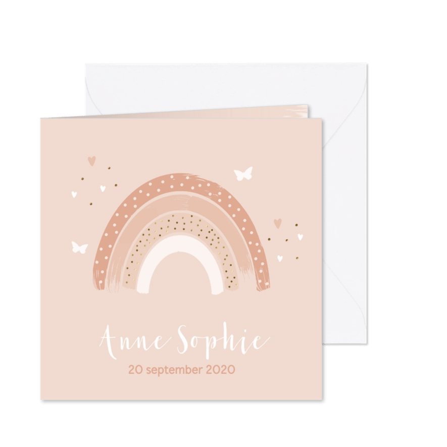 Geboortekaartje meisje Regenboog roze - Kaartimpressie