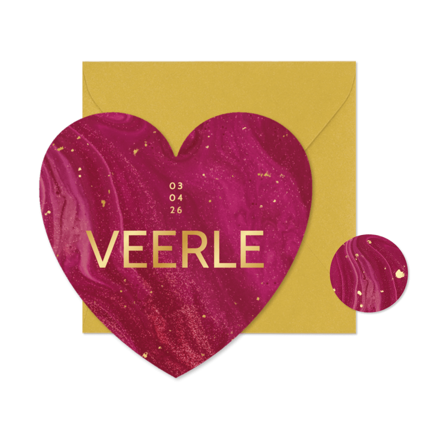 Geboortekaartje meisjes in hartvorm met roze marmer - Kaartimpressie
