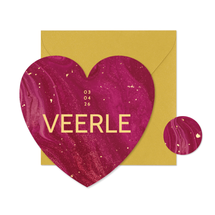 Geboortekaartje meisjes in hartvorm met roze marmer - Kaartimpressie