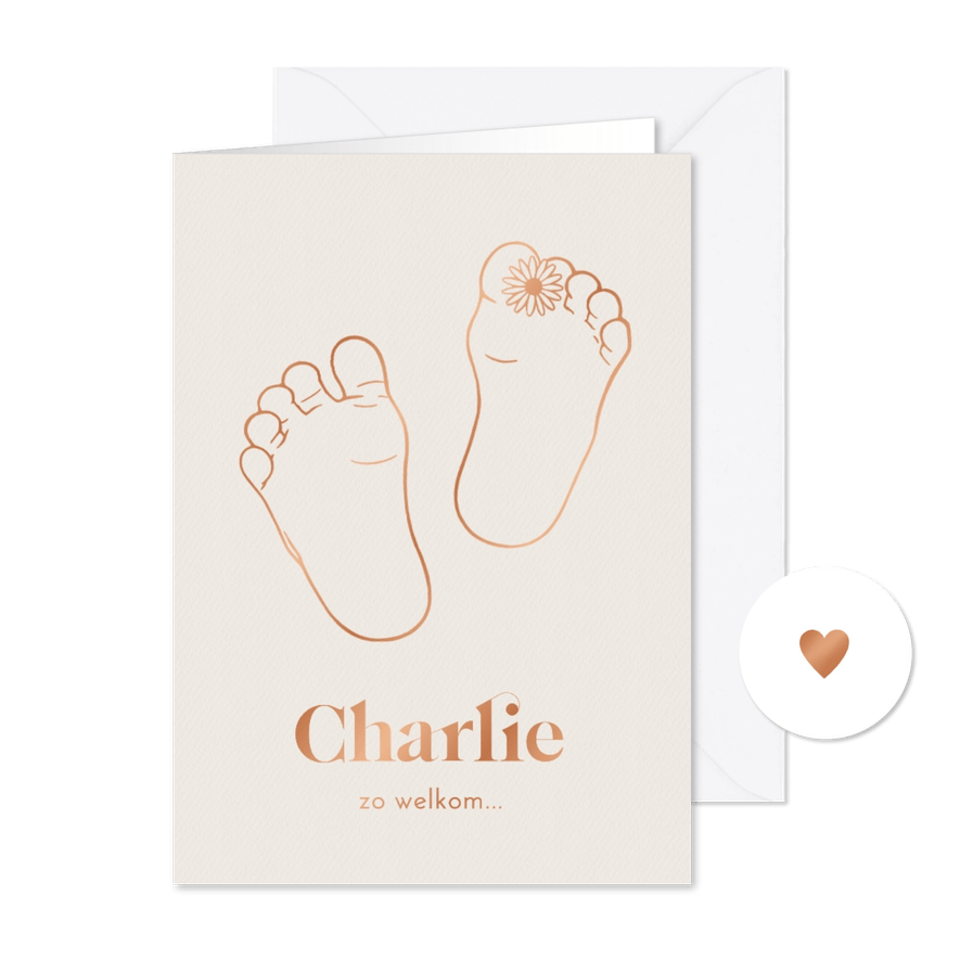 Geboortekaartje met babyvoetjes met madeliefje - Kaartimpressie