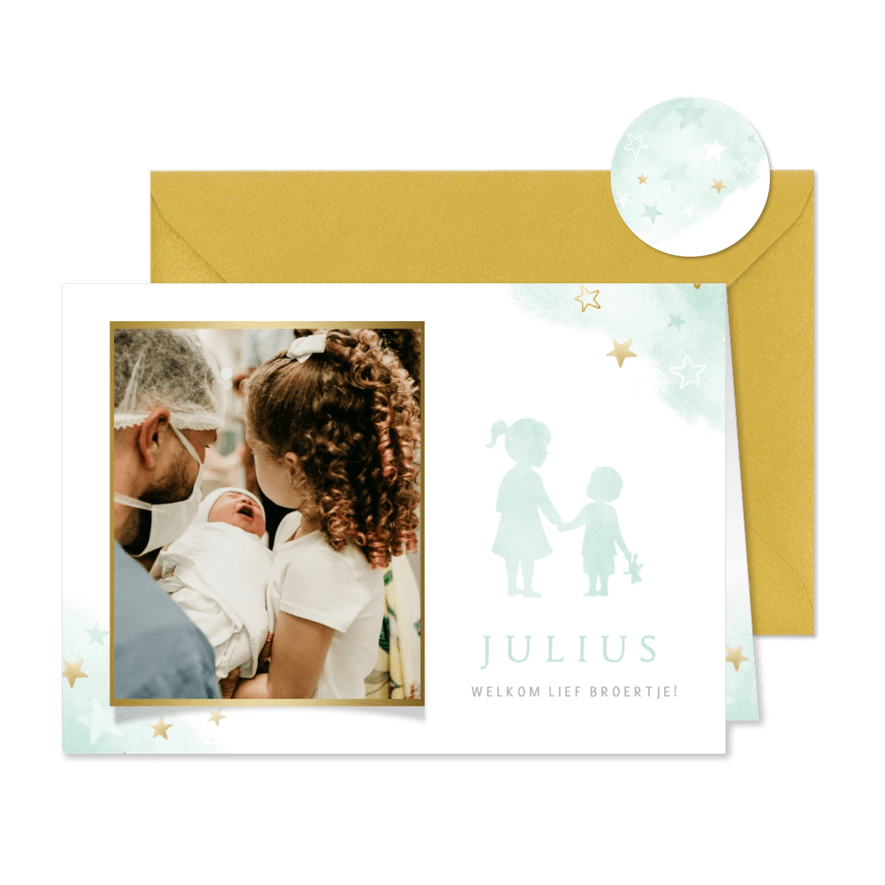 Geboortekaartje met eigen foto - silhouet zus met broertje - Kaartimpressie
