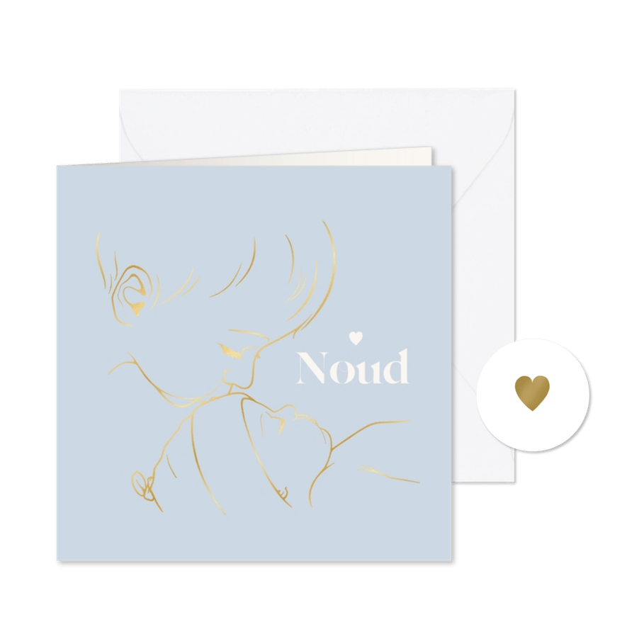 Geboortekaartje met gouden illustratie 'broer kust baby' - Kaartimpressie